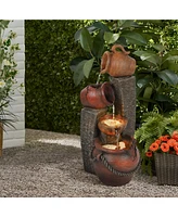 LuxenHome Rustic Resin Pots and Posts Outdoor Fountain