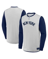Fanatics Men's Gray/Navy New York Yankees Clubhouse Long Sleeve Henley Shirt