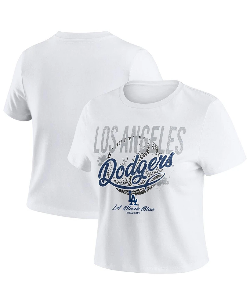 Wear by Erin Andrews Women's White Los Angeles Dodgers Distressed Cropped Baby T-Shirt