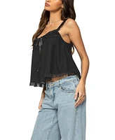 Edikted Women's Ruffle Mesh Babydoll Tank Top