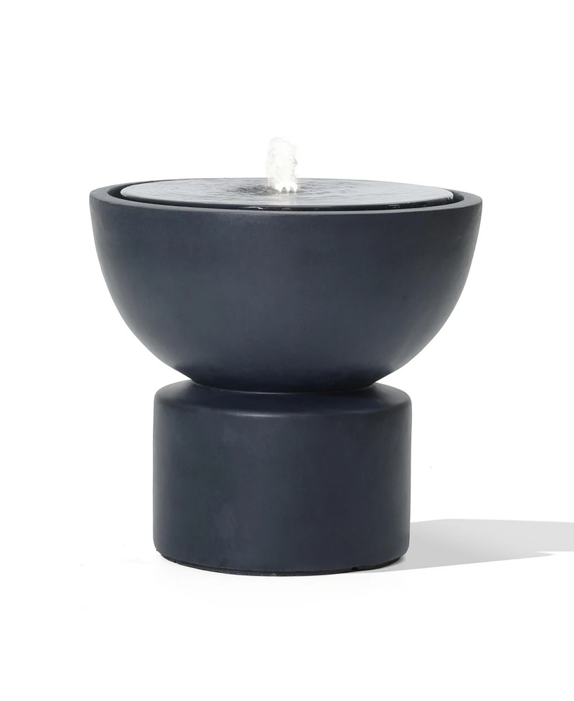 LuxenHome Dark Gray Resin Round Bubbler 18.7" Tall Outdoor Fountain with Lights