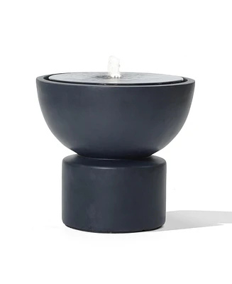 LuxenHome Dark Gray Resin Round Bubbler 18.7" Tall Outdoor Fountain with Lights