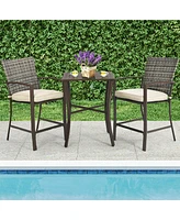 Gymax 3PCS Patio Bar Set Outdoor Conversation Furniture Set w/ Cushions