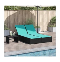 Double Sun Lounger with Cushions Poly Rattan