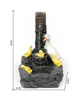 LuxenHome Resin Duck Family Bath Patio Fountain