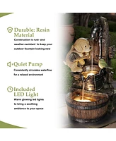 LuxenHome Puppy at the Farmhouse Faucet Resin Outdoor Fountain with Lights