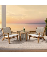 LuxenHome Outdoor Acacia Wood Deck Chair with Seat Cushion