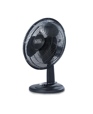 Black+Decker Desk Fan for Home and Office, 12” Fan with 3 Speed Settings, Oscillating Portable Fan, Black