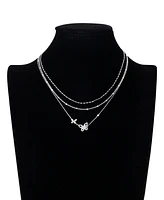Unwritten Cubic Zirconia Double Butterfly Layered Necklace Set