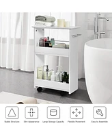 Slim Rolling 3-Tier Bathroom Mobile Shelving Cabinet wih Handle