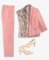 Kasper Womens Pleat Front Pants Printed V Neck Blouse 3 4 Sleeve Blazer