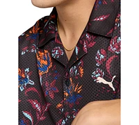 Puma Men's Relaxed-Fit Floral Button-Down Mesh Camp Shirt