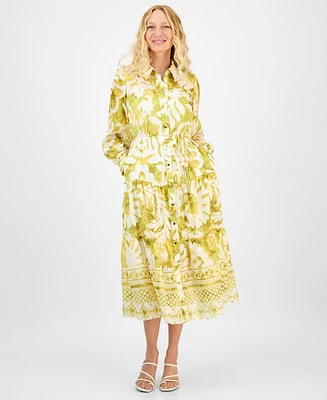 julia jordan Women's Button-Front Long-Sleeve Shirtdress