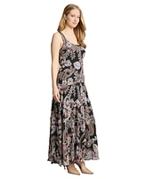 Jones New York Women's Printed Round-Neck Sleeveless Chiffon Dress