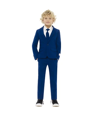 OppoSuits Boys Navy Royale Solid Slim Fit Suit Including Blazer, Pants and Clip-On-Tie