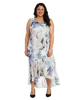 R & M Richards Plus Printed Sleeveless Midi Dress Cropped Jacket