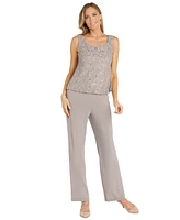 R & M Richards Petite Sequin Lace Jacket, Tank Pants Set
