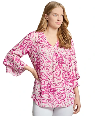 Jones New York Women's Floral Paisley-Print Bell-Sleeve Top