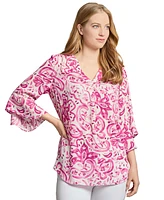 Jones New York Women's Floral Paisley-Print Bell-Sleeve Top
