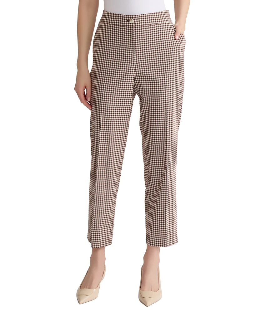 Jones New York Women's Check Print High-Rise Ankle Pants