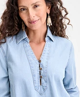 Style & Co Women's Popover 3/4 Sleeve Denim Dress, Exclusively at Macy's
