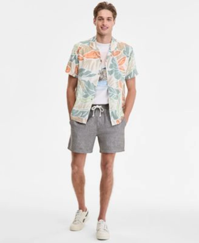 Sun Stone Mens Cutler Leaf Print Camp Shirt Lava Flow Graphic T Shirt Chase 6 Linen Blend Shorts Exclusively At Macys