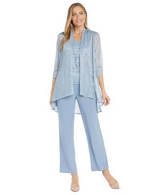 R & M Richards Women's Metallic Jacket, Necklace Top Pants Set