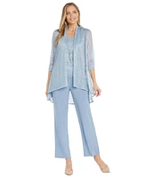 R & M Richards Women's Metallic Jacket, Necklace Top Pants Set
