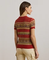 Lauren Ralph Women's Geo-Striped Short-Sleeve Sweater