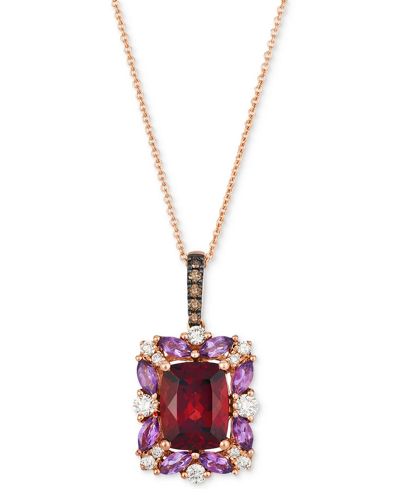 Le Vian Pomegranate Garnet (2-3/8 ct. t.w.), Grape Amethyst (3/8 ct. t.w.) & Diamond (1/4 ct. t.w.) Halo Adjustable 20" Pendant Necklace in 14k Rose G