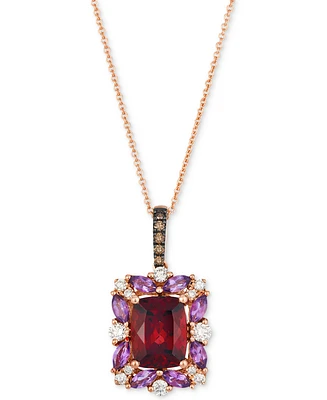 Le Vian Pomegranate Garnet (2-3/8 ct. t.w.), Grape Amethyst (3/8 ct. t.w.) & Diamond (1/4 ct. t.w.) Halo Adjustable 20" Pendant Necklace in 14k Rose G