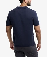 Spring + Mercer Men's Stripe Short Sleeve Sweater Polo Shirt