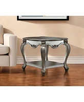 Rustic Solid Wood Side Table with Lower Display Shelf