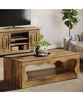 Tribesigns 47.24-Inch Farmhouse Coffee Tables, 2-Tier Wooden Rectangular Accent Center Low Cocktail Tea Table with Open Storage Shelf, Rectangle Coffe
