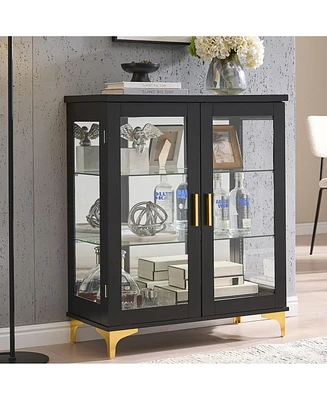 Kings Brand Furniture Cataleya 3-Tier Curio Display Cabinet Organizer with Storage Shelves for Figures & Collection Exhibit Living Room, Bedroom