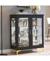 Kings Brand Furniture Cataleya 3-Tier Curio Display Cabinet Organizer with Storage Shelves for Figures & Collection Exhibit Living Room, Bedroom
