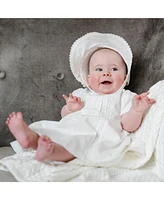 Hope & Henry Baby 3 Piece Special Occasion Linen Pintuck Dress, Diaper Cover, Bonnet Boxed Gift Set, Infant