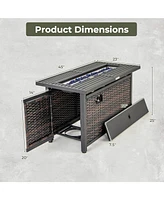 Propane Rattan Firepit Table with Glass Stones and Protective Cover
