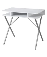 Modern Computer Desk with Sleek Metal Frame and Wood Top