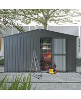 11 ft. W x 9 ft. D Dark Gray Metal Storage Shed with Windows, Utility Tool Storage Room with Lockable Door