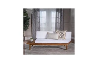 Reginald Sandblast Wood Outdoor Right Sided Sofa with White Cushion