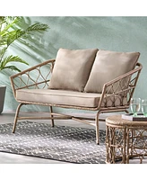 Outdoor Loveseat, 2 Seater Patio Sofa with Wicker Weave and Durable Cushions, Durable Rattan Finish