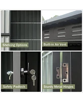 Outdoor Garden Shed Metal Utility Tool Storage Room with Latches and Lockable Door for Balcony
