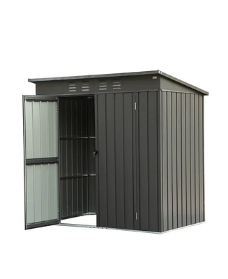 Outdoor Garden Shed Metal Utility Tool Storage Room with Latches and Lockable Door for Balcony