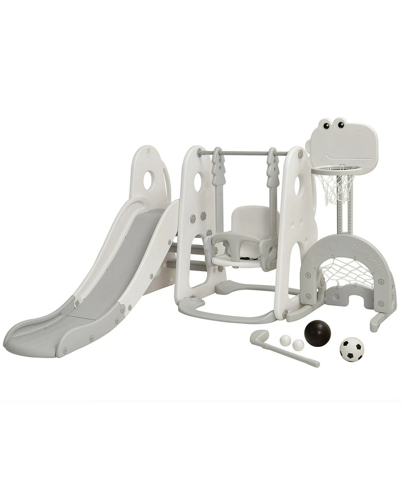 6 in 1 Toddler Slide and Swing Set with Ball Games