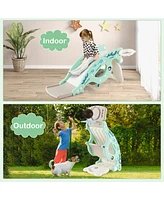 4-in-1 Kids Slide Rocking Horse with Basketball and Ring Toss