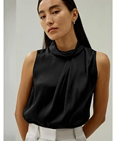 Lilysilk Women's Asymmetrical Sleeveless Cowl Neck Top