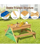 Gymax 3 in 1 Kids Picnic Table Wooden Outdoor Water Sand Table w/ Play Boxes