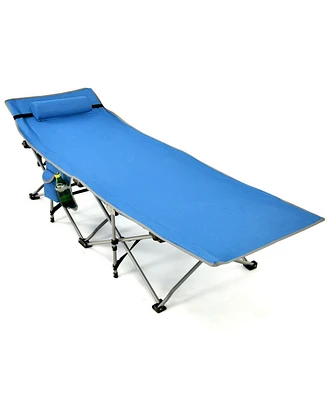 Folding Camping Cot with Side Storage Pocket Detachable Headrest