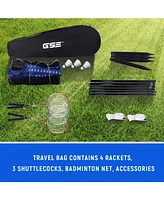 Recreational Badminton Complete Set with Portable Badminton Net, 4 Badminton Rackets, 3 Shuttlecocks & Carrying Bag